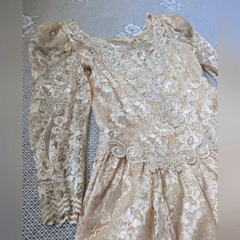 Vintage Cachet Lace Champagne Victorian Gown - image 3