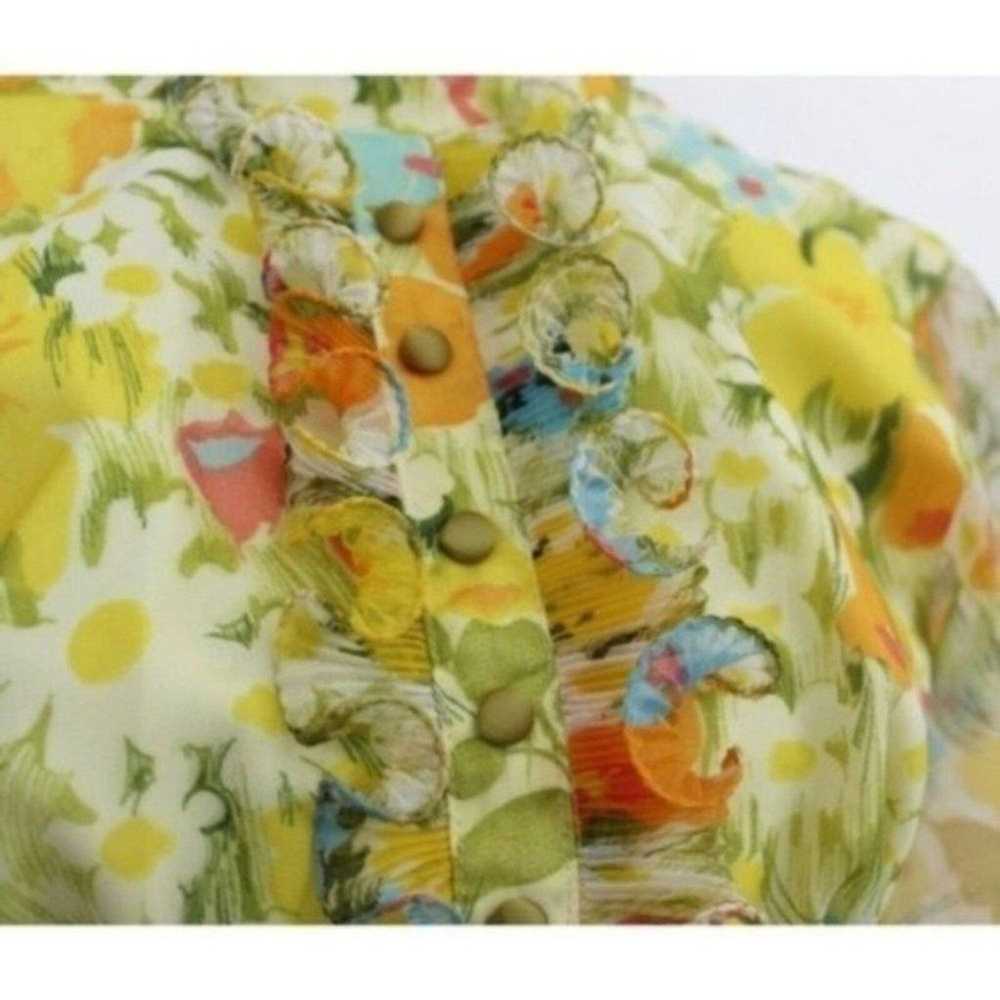 Vintage Yellow Floral Print Dress Tuxedo 3D Ruffle - image 3