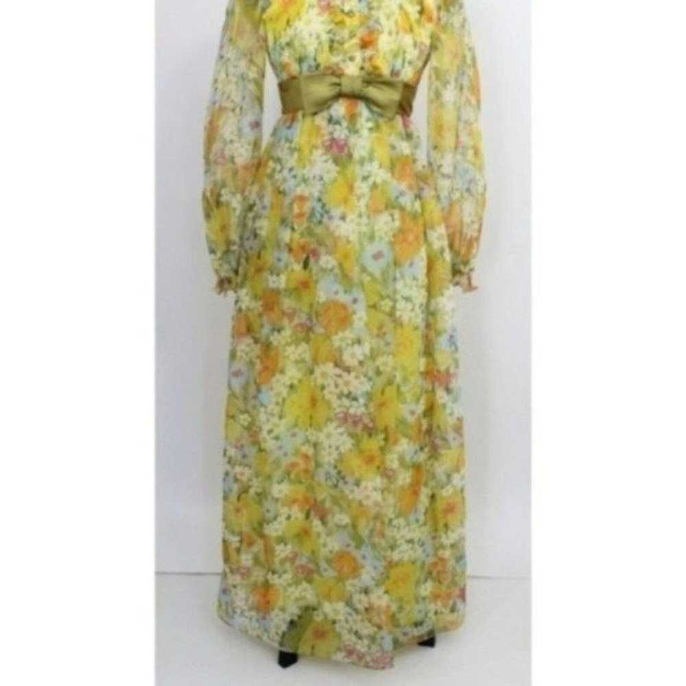 Vintage Yellow Floral Print Dress Tuxedo 3D Ruffle - image 4