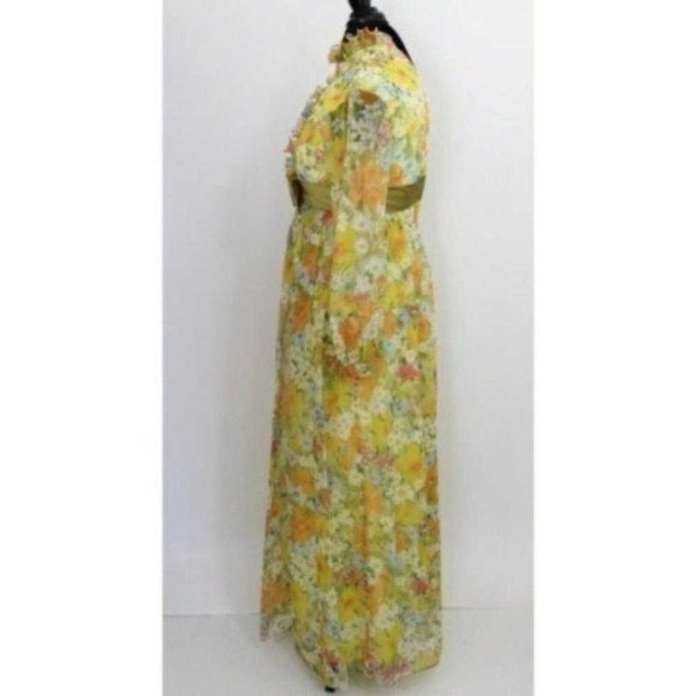 Vintage Yellow Floral Print Dress Tuxedo 3D Ruffle - image 5