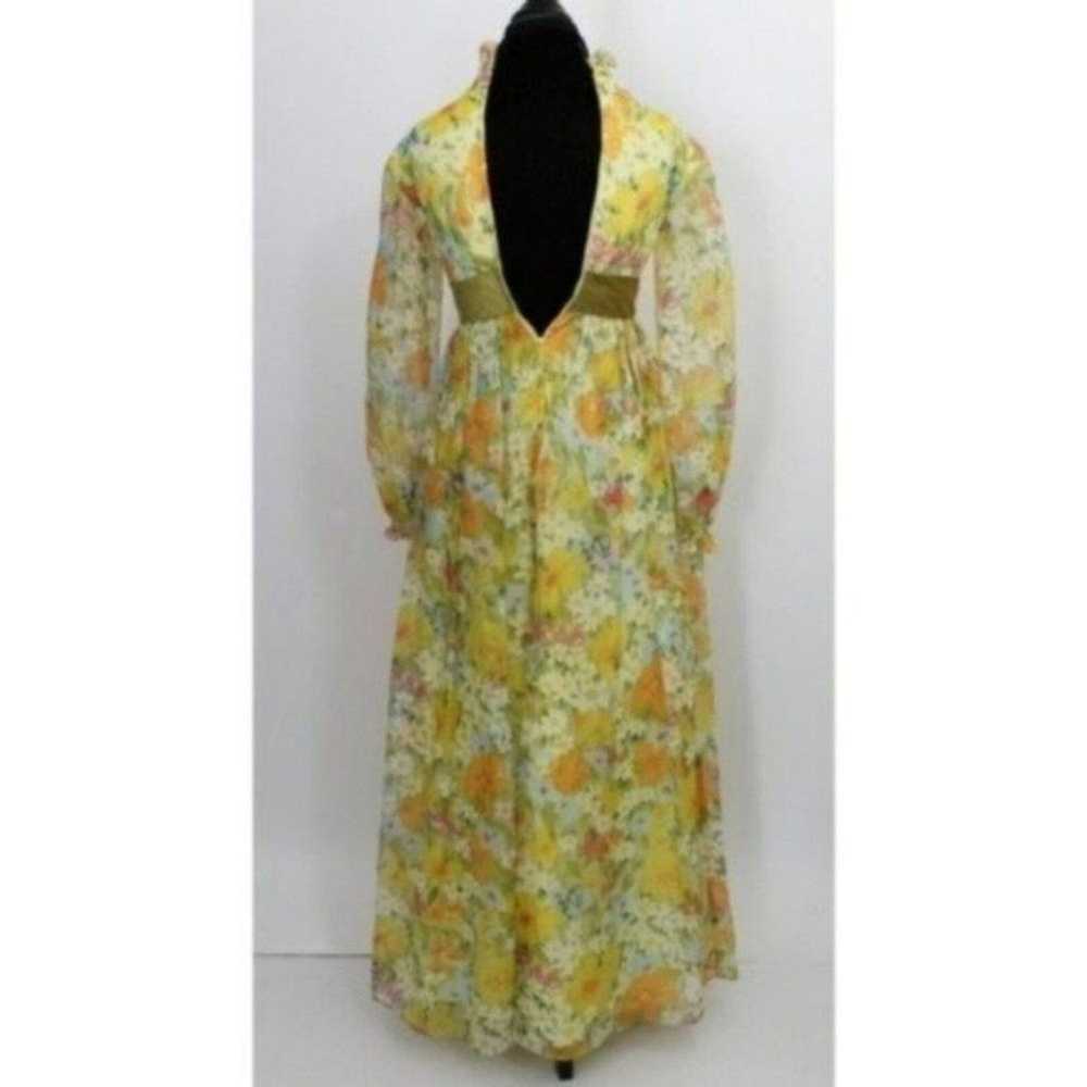 Vintage Yellow Floral Print Dress Tuxedo 3D Ruffle - image 6