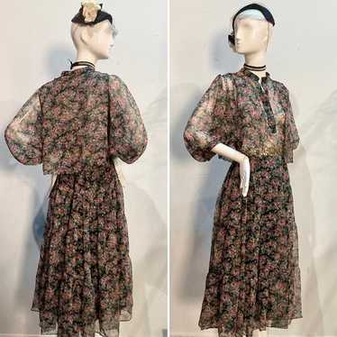 Vtg 80s 90s boho ditsy fairy grunge floral sheer … - image 1