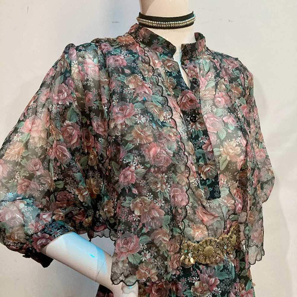 Vtg 80s 90s boho ditsy fairy grunge floral sheer … - image 2