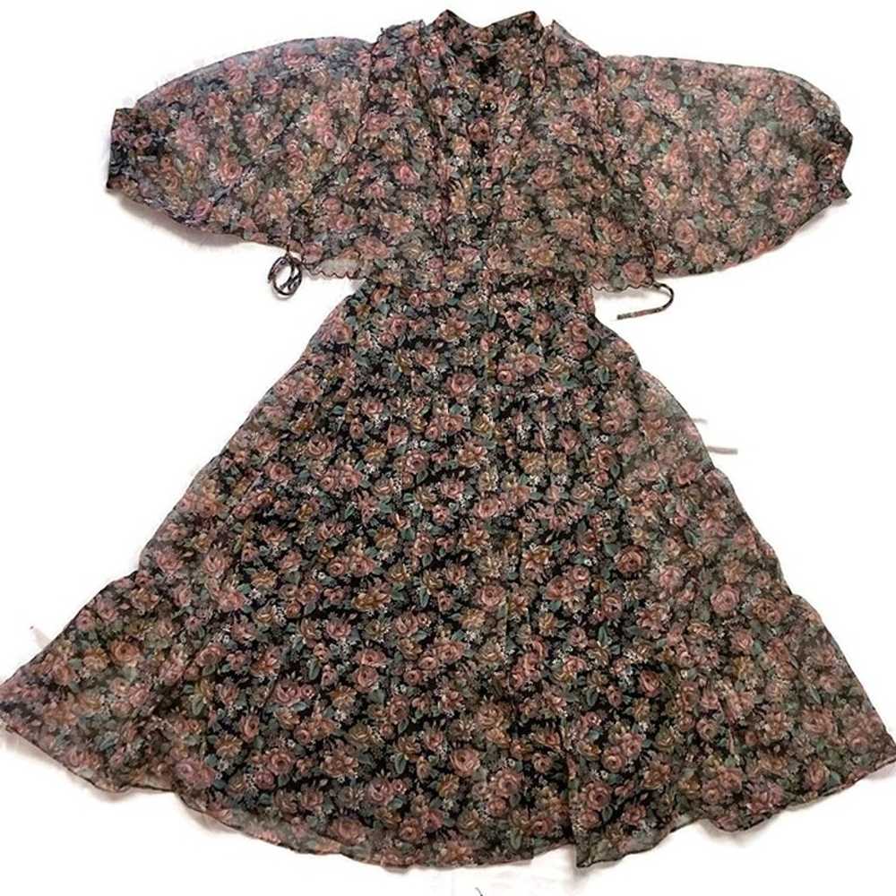 Vtg 80s 90s boho ditsy fairy grunge floral sheer … - image 3