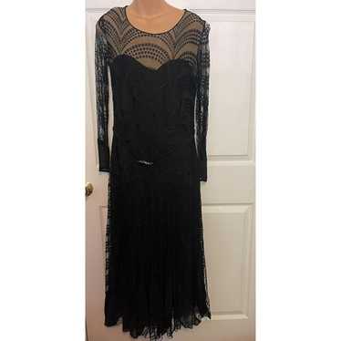 Vintage Black Lace and Chiffon Dress with Belt Ar… - image 1