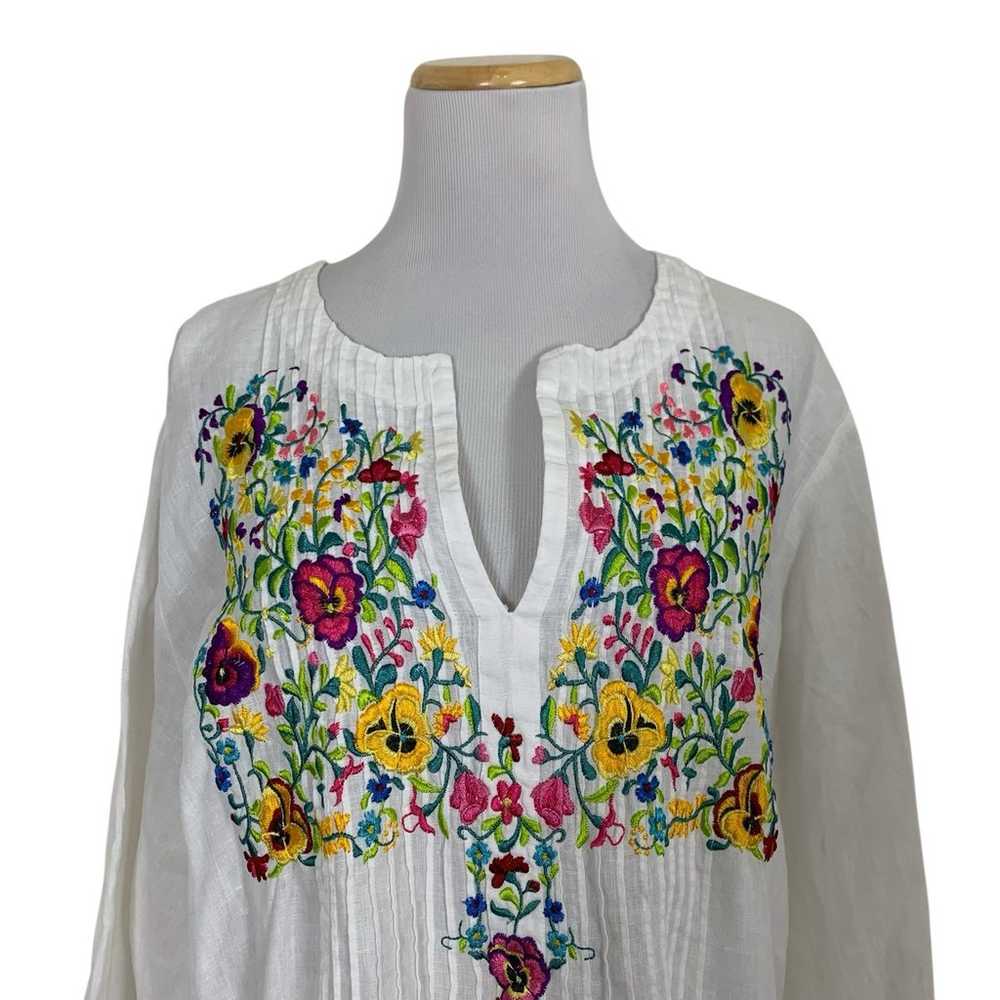 Johnny Was 100% Linen Floral Embroidered Peasant … - image 1