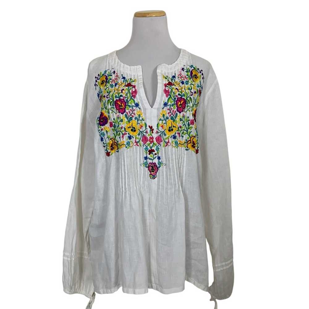 Johnny Was 100% Linen Floral Embroidered Peasant … - image 2