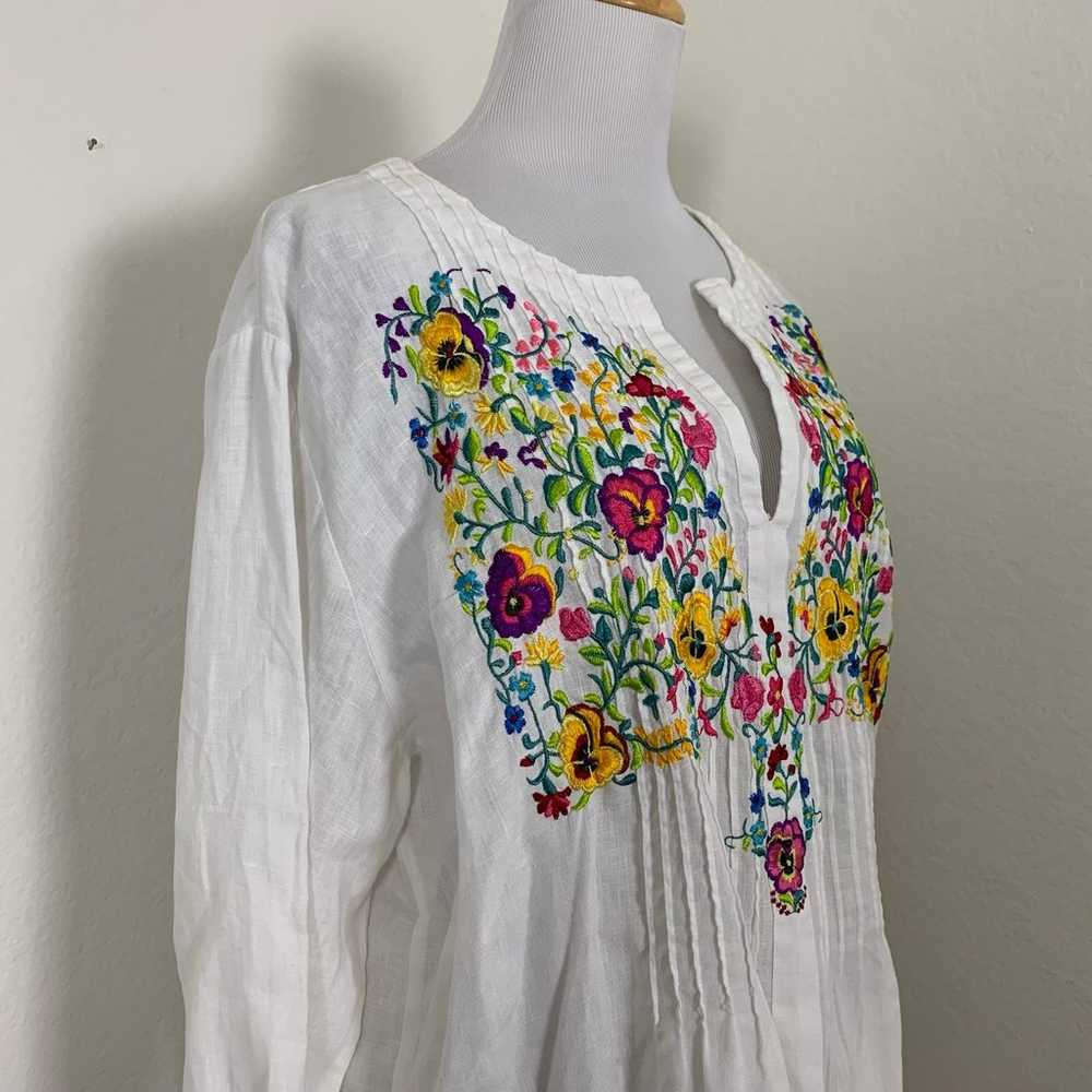 Johnny Was 100% Linen Floral Embroidered Peasant … - image 7