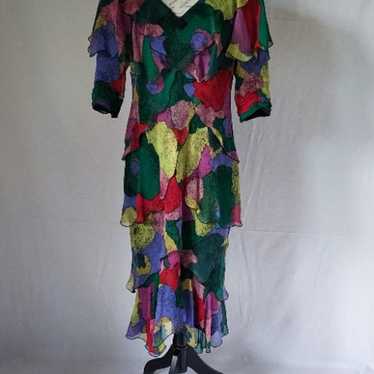 Vintage Holly Harp Chiffon Ruffle Midi Dress Shoul