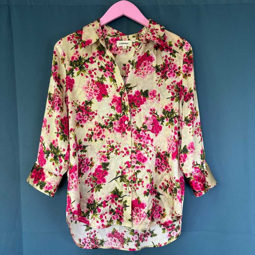 L’Agence Dani Silk Fuchsia Floral Blouse - image 3