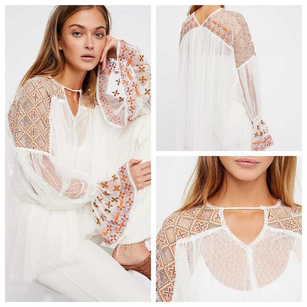 Free People Joyride Sheer Tulle Embroidery Oversi… - image 1