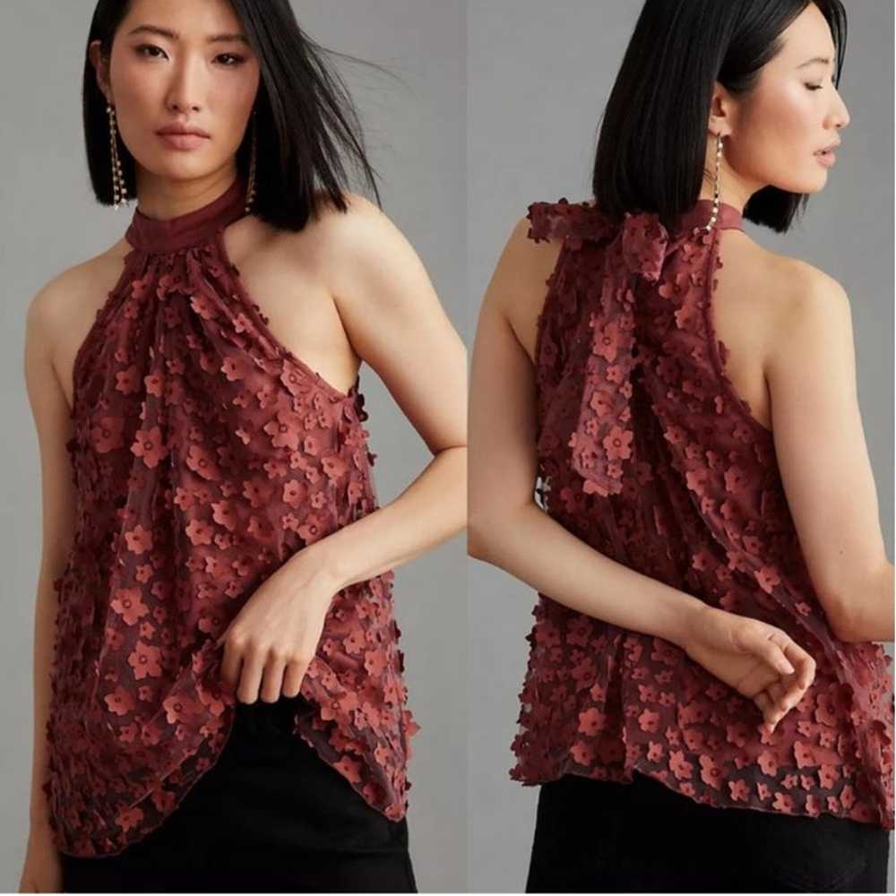 Anthropologie Eva Franco 3D Floral Halter Top Bur… - image 1