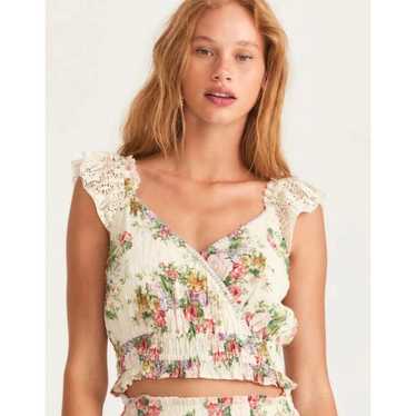 LoveShackFancy Drea Floral Crop Top Small White/Gr