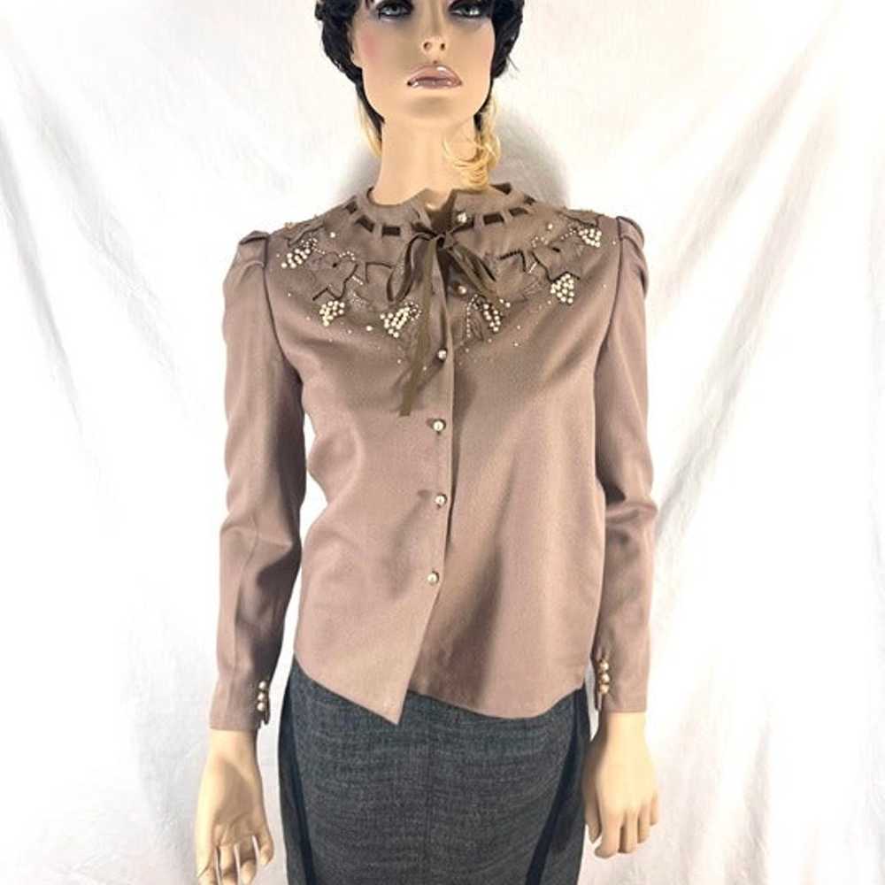 EMMANUELLE KHANH Beige Wool Pearls Detail Blouse … - image 1