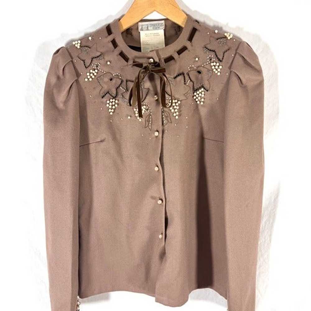 EMMANUELLE KHANH Beige Wool Pearls Detail Blouse … - image 2