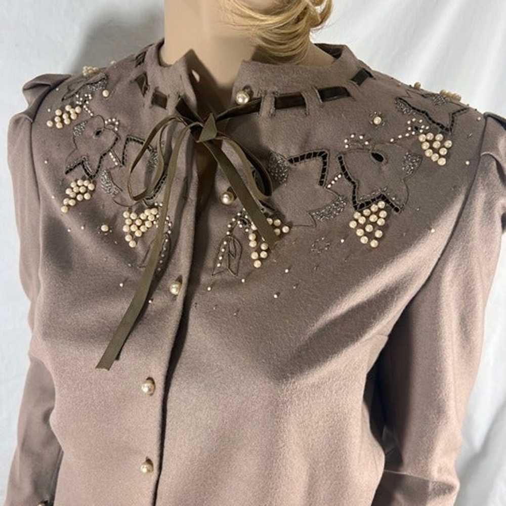 EMMANUELLE KHANH Beige Wool Pearls Detail Blouse … - image 3