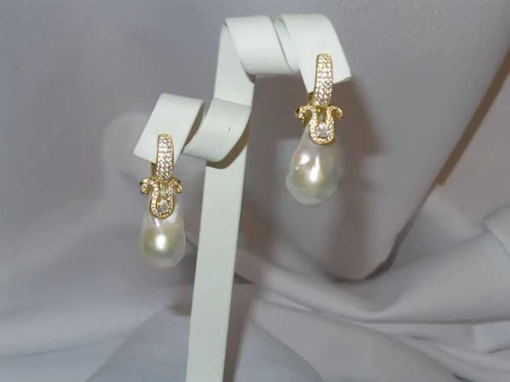 Cultured Baroque Pearl Earrings with "CZ" Stones … - image 12