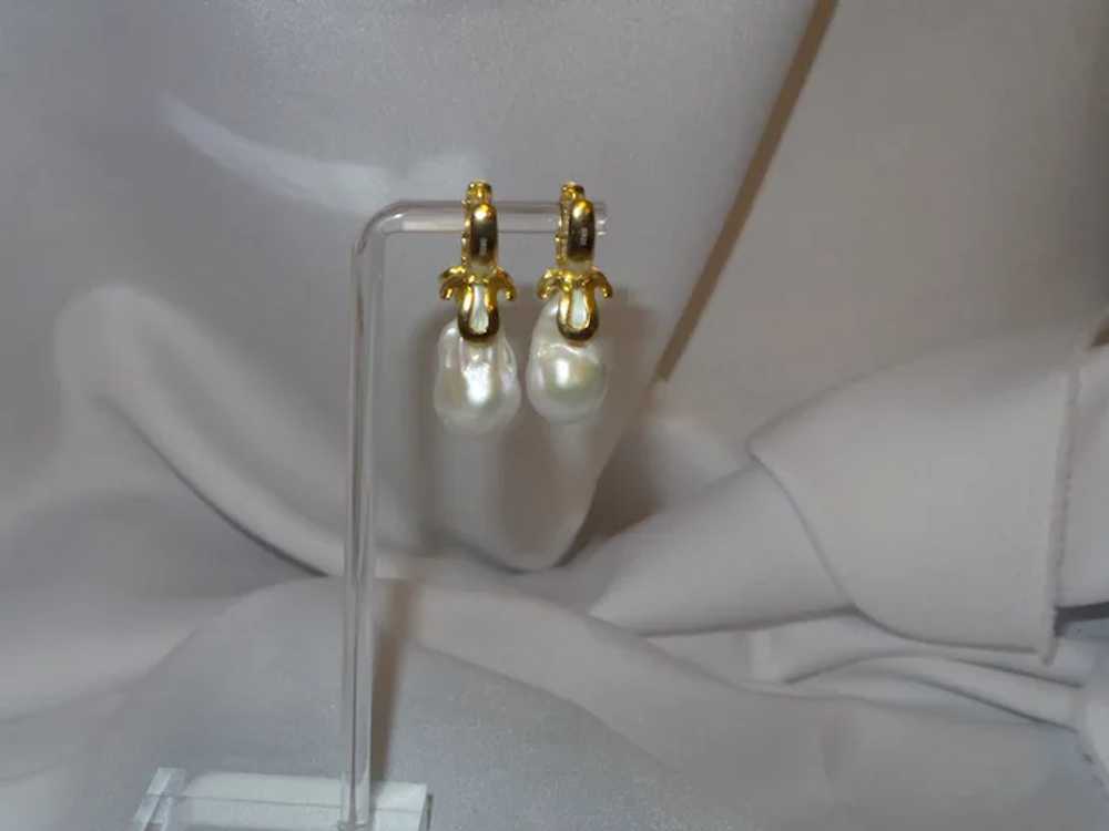 Cultured Baroque Pearl Earrings with "CZ" Stones … - image 7