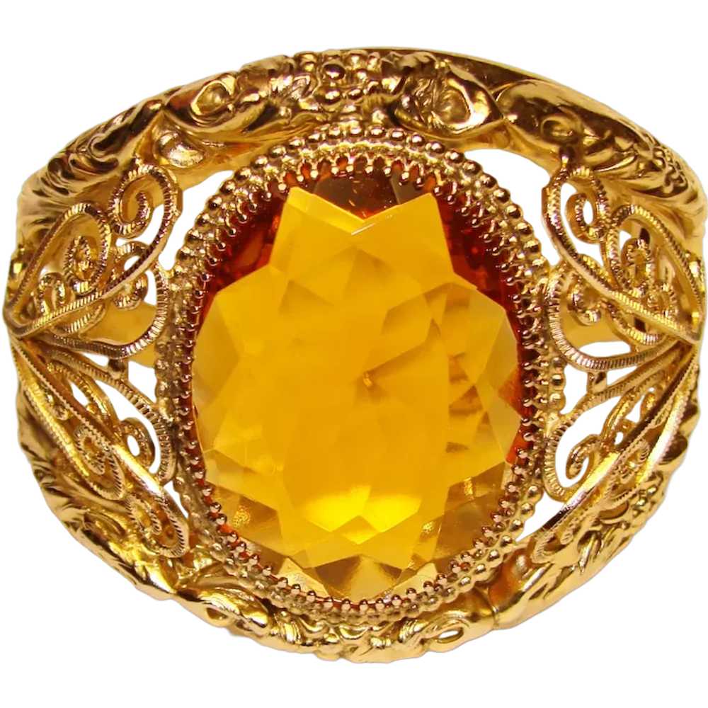 Fabulous Huge WHITING & DAVIS Amber Glass Stone V… - image 1