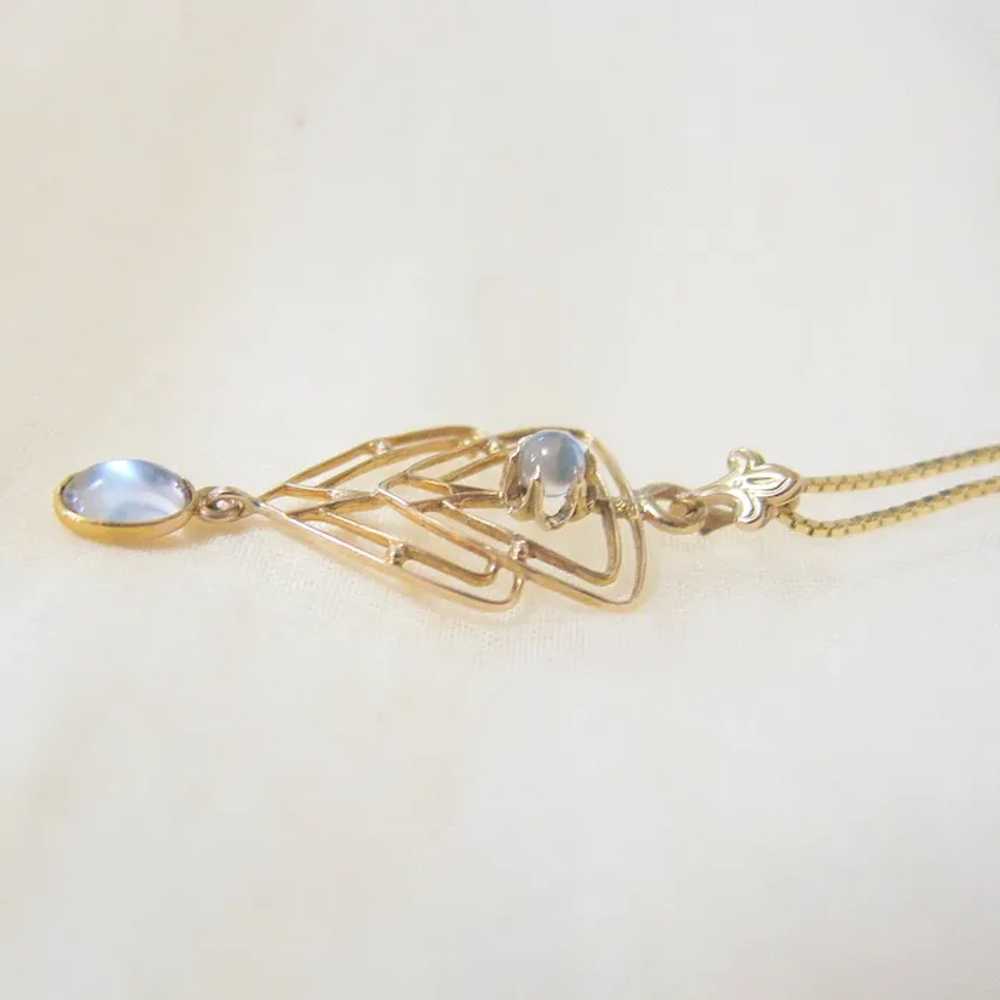 Art Deco 14K Yellow Gold Double Moonstone Pendant… - image 9