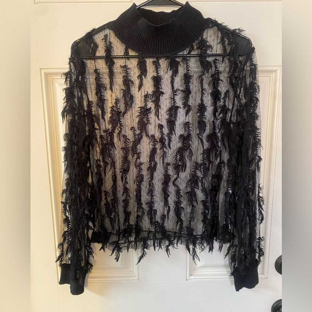 Zara Zara Black Feather Effect Sheer Long Top Sma… - image 2