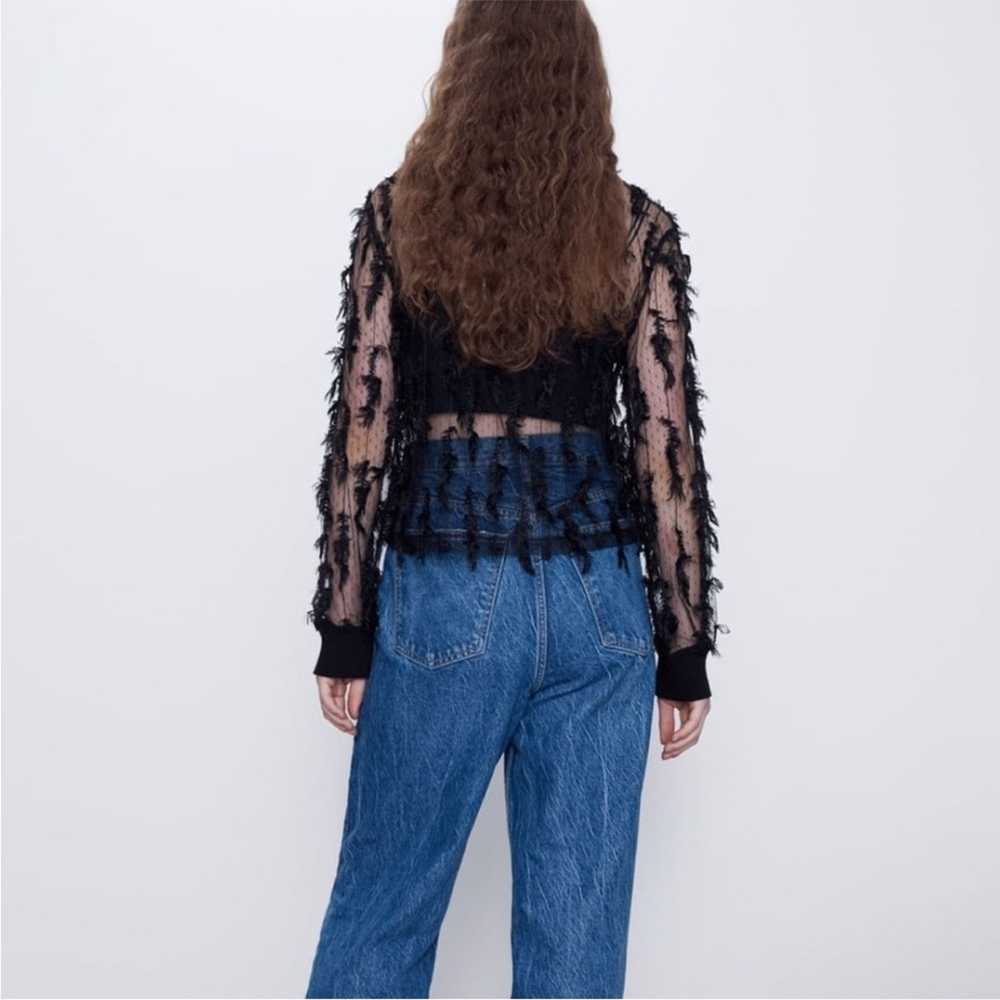 Zara Zara Black Feather Effect Sheer Long Top Sma… - image 3