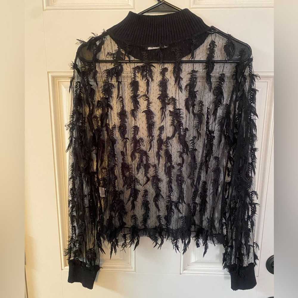 Zara Zara Black Feather Effect Sheer Long Top Sma… - image 4