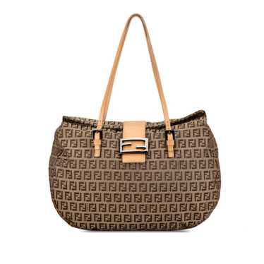 Brown Fendi Zucchino Canvas Double Flap Tote