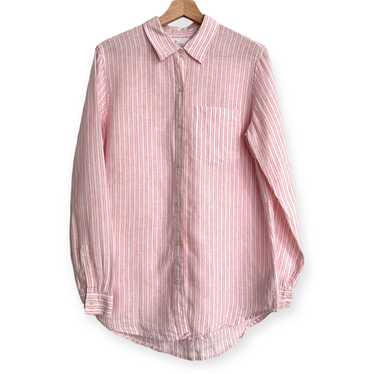 Gap 100% Linen Boyfriend Fit Pink Striped Long Sle