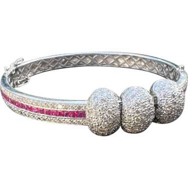 18K White Gold Ruby and Diamond Bangle - image 1