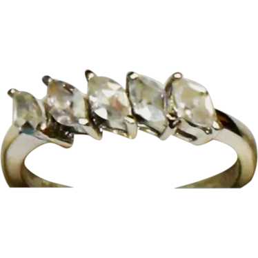 White Marquis Shape Stones in 925 Silver Band Rin… - image 1