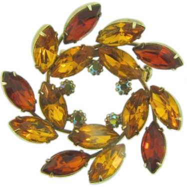 Vintage pinwheel rhinestone Brooch in autumn tones