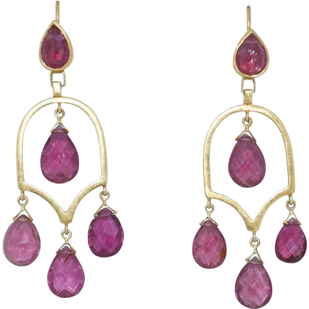 22K Chandelier Pink Tourmaline Earrings - image 1