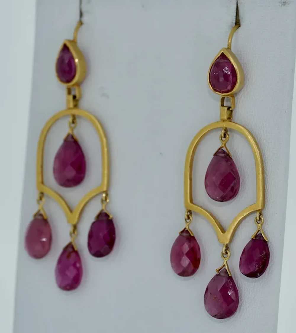 22K Chandelier Pink Tourmaline Earrings - image 3