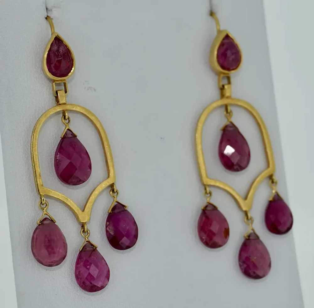 22K Chandelier Pink Tourmaline Earrings - image 4