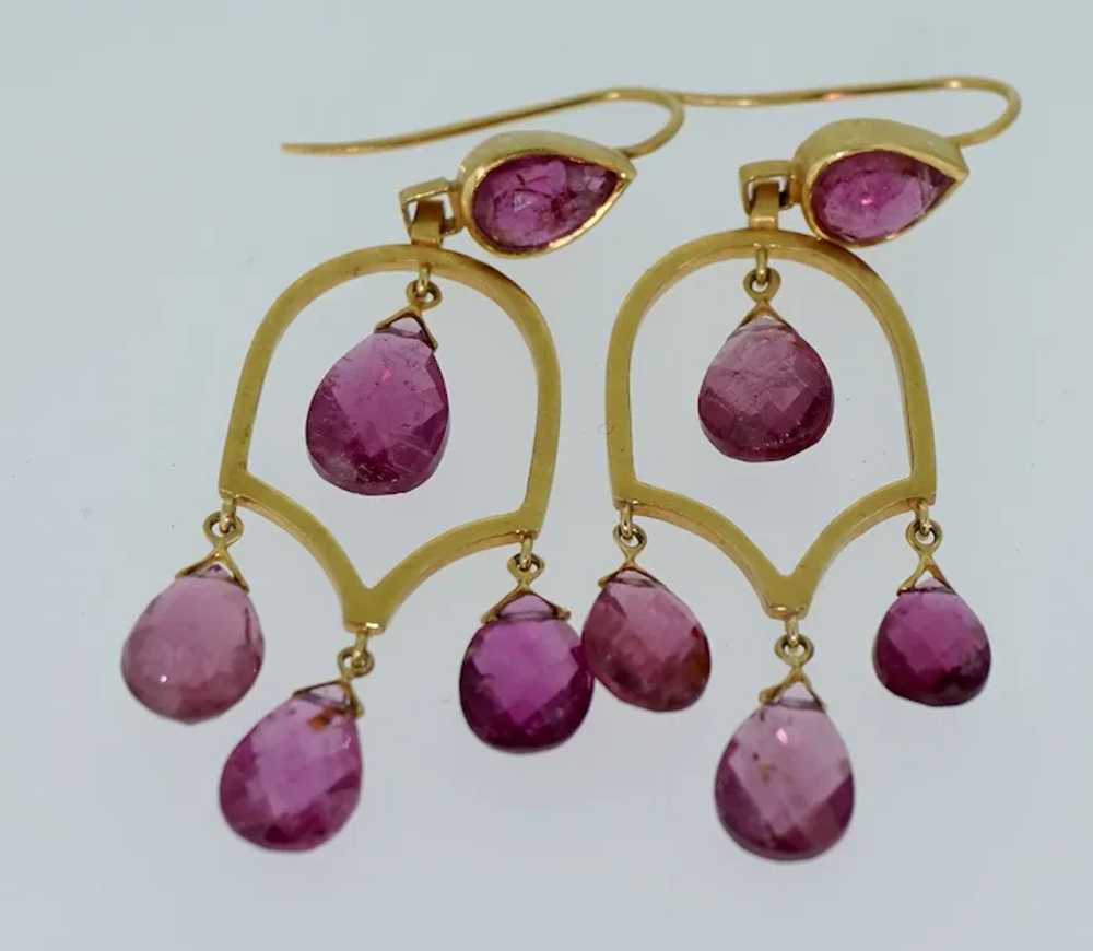 22K Chandelier Pink Tourmaline Earrings - image 5