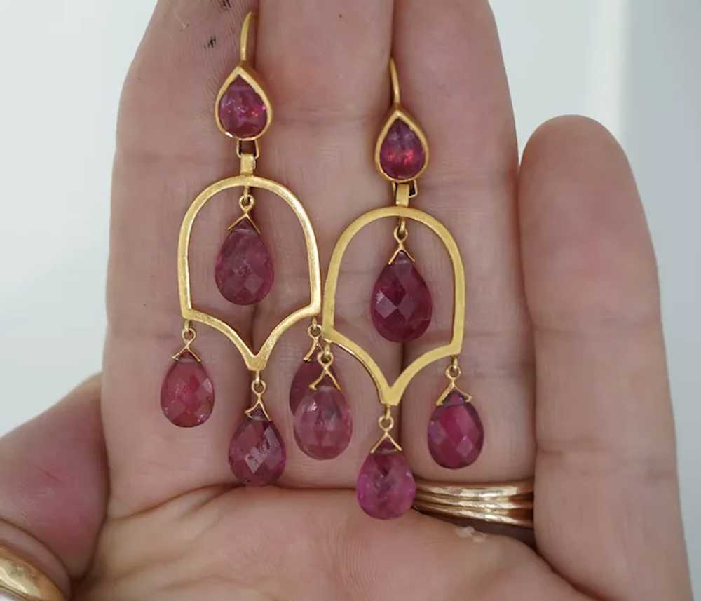 22K Chandelier Pink Tourmaline Earrings - image 8