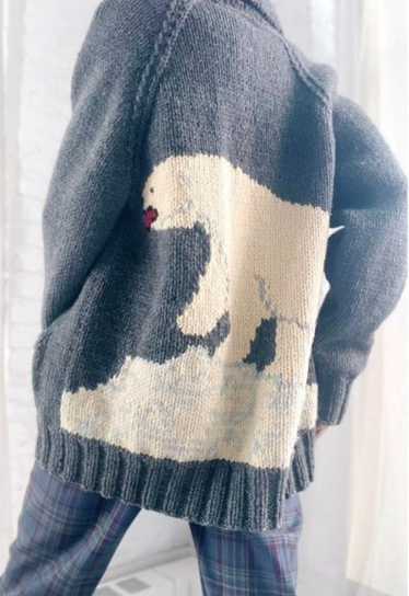 wool knit polar bear cardigan