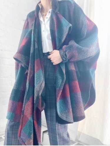 wool plaid scarf cocoon wool coat