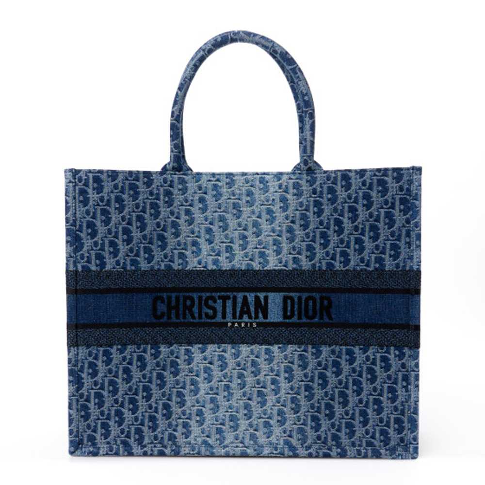 CHRISTIAN DIOR Oblique Denim Large Book Tote Blue - image 1