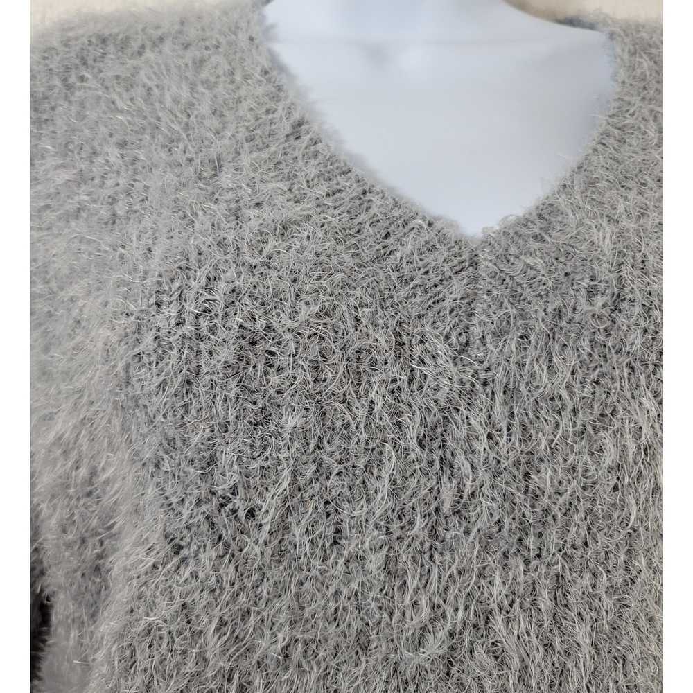 Other Pink Rose Gray Fuzzy V Neck Drop Shoulder S… - image 5