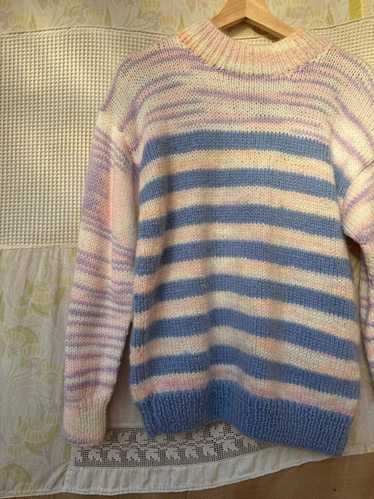 Vintage Pastel Stripe Handknit Sweater - Multi