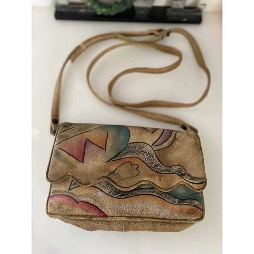 Vintage Sam Sam Painted Leather Art Crossbody Sho… - image 11