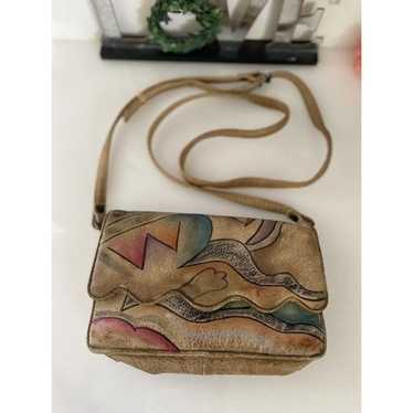 Vintage Sam Sam Painted Leather Art Crossbody Sho… - image 1