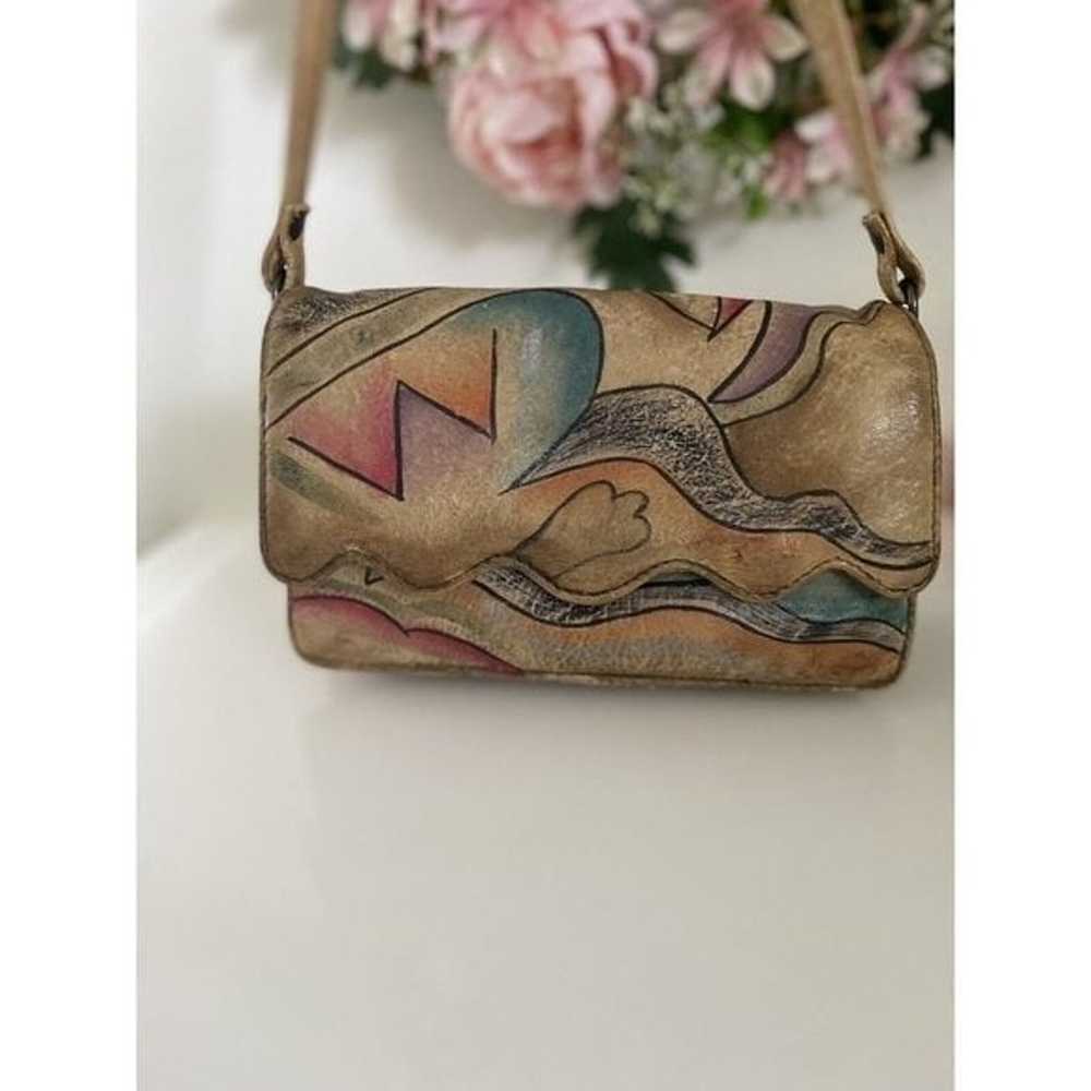 Vintage Sam Sam Painted Leather Art Crossbody Sho… - image 2