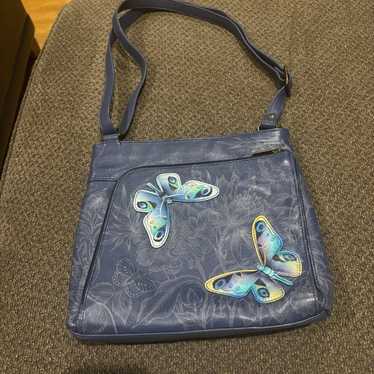 Anuschka Blue Leather Butterfly Purse