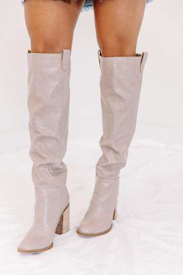 Lane 201 Taupe Croc Knee High Boots - image 1