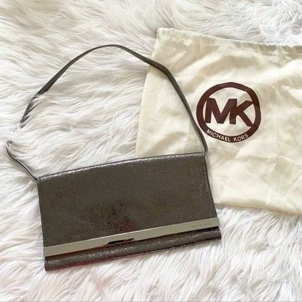 Michael Kors Silver Leather Foldover Clutch Bag - image 1