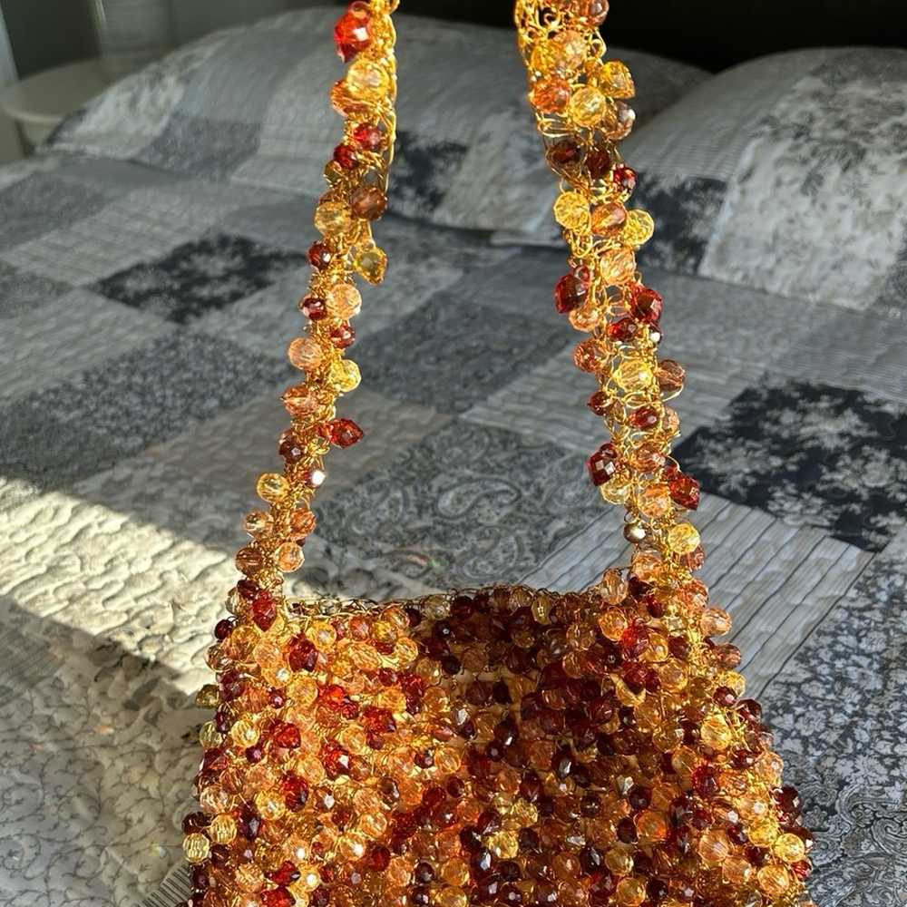 Donna Terra Amber Tone Beaded Handbag - image 6