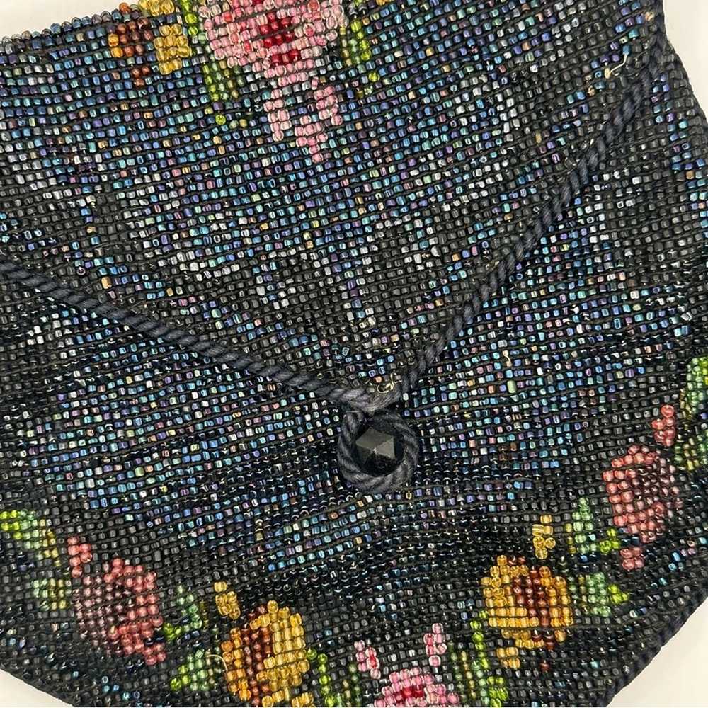 Vintage Retro style Fabric Beaded Black & Floral … - image 2